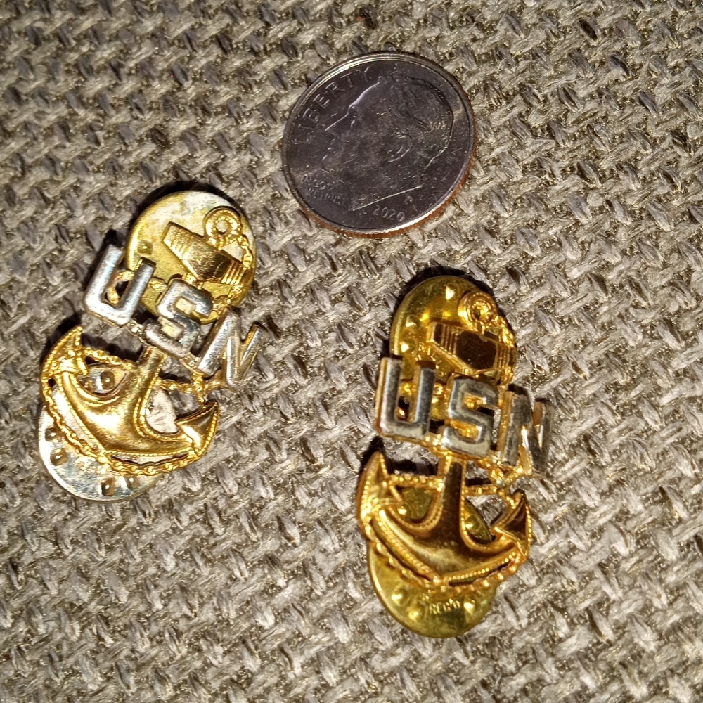 Vintage 1960s 60s US Navy Anchor Officer Pins Military Issued